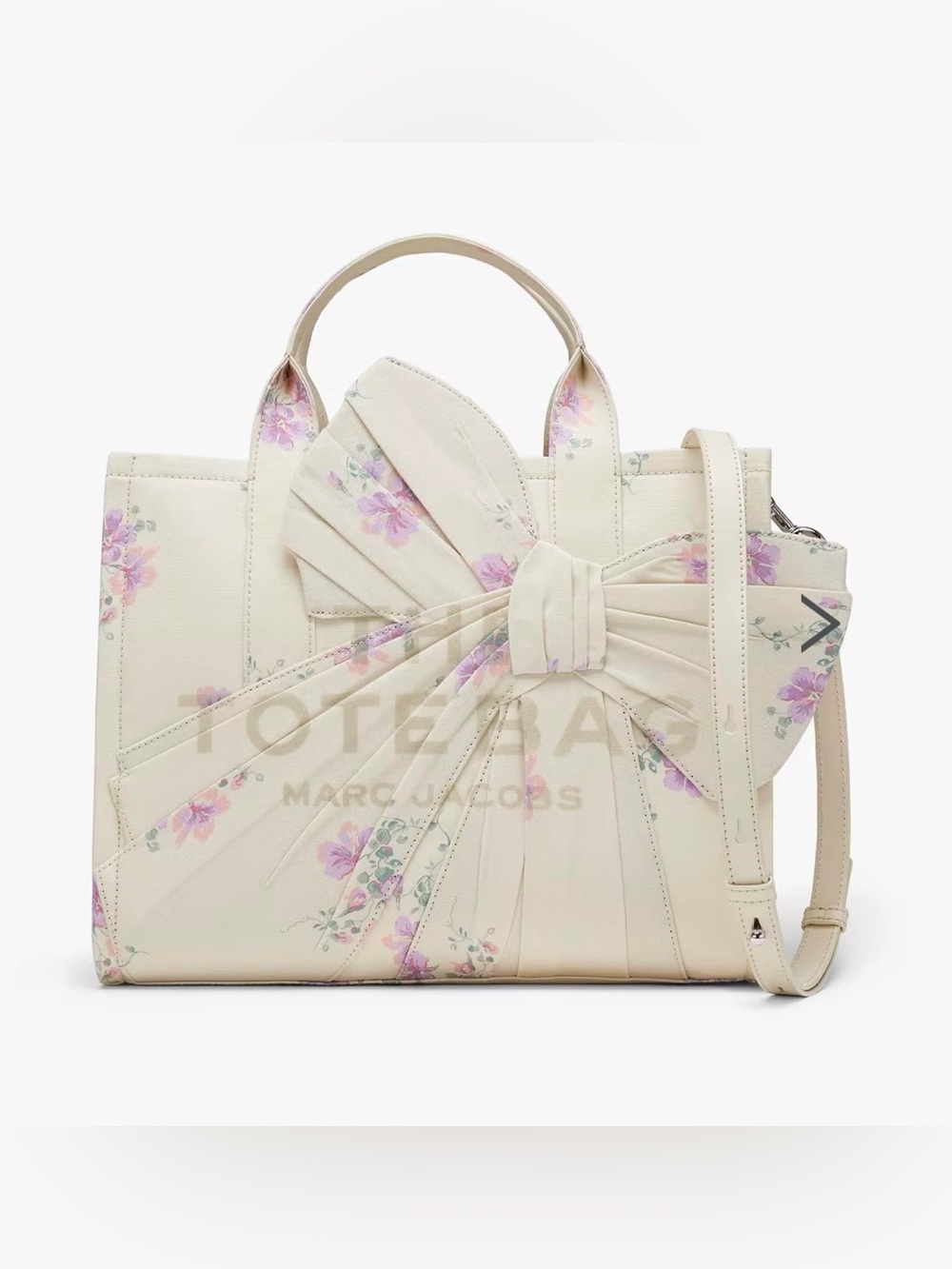 Marc Jacobs Antique Floral Canvas Medium Tote Bag WITH Oversized Bow NWT